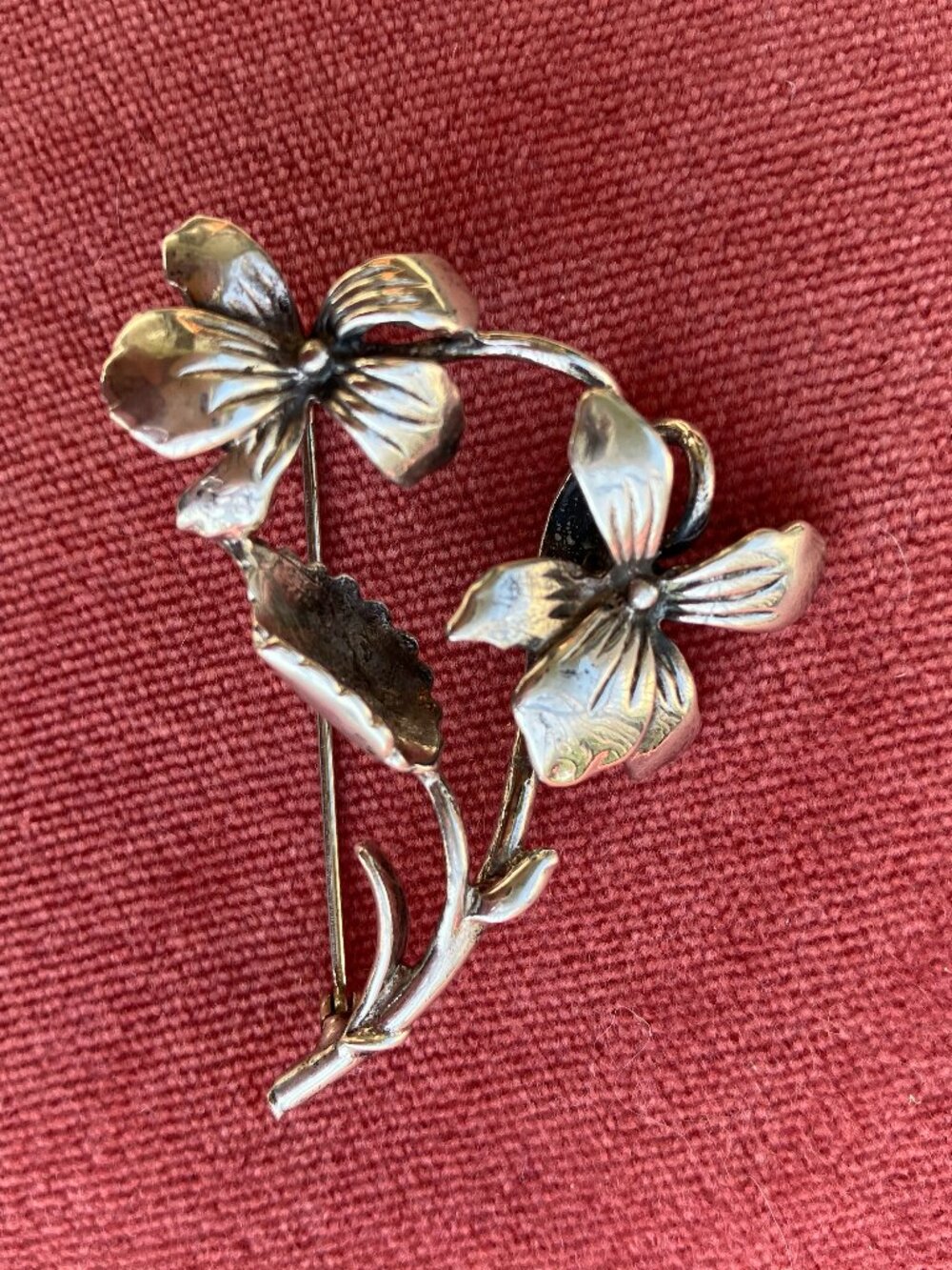 Vintage Sterling Silver Floral Violet Brooch Pin